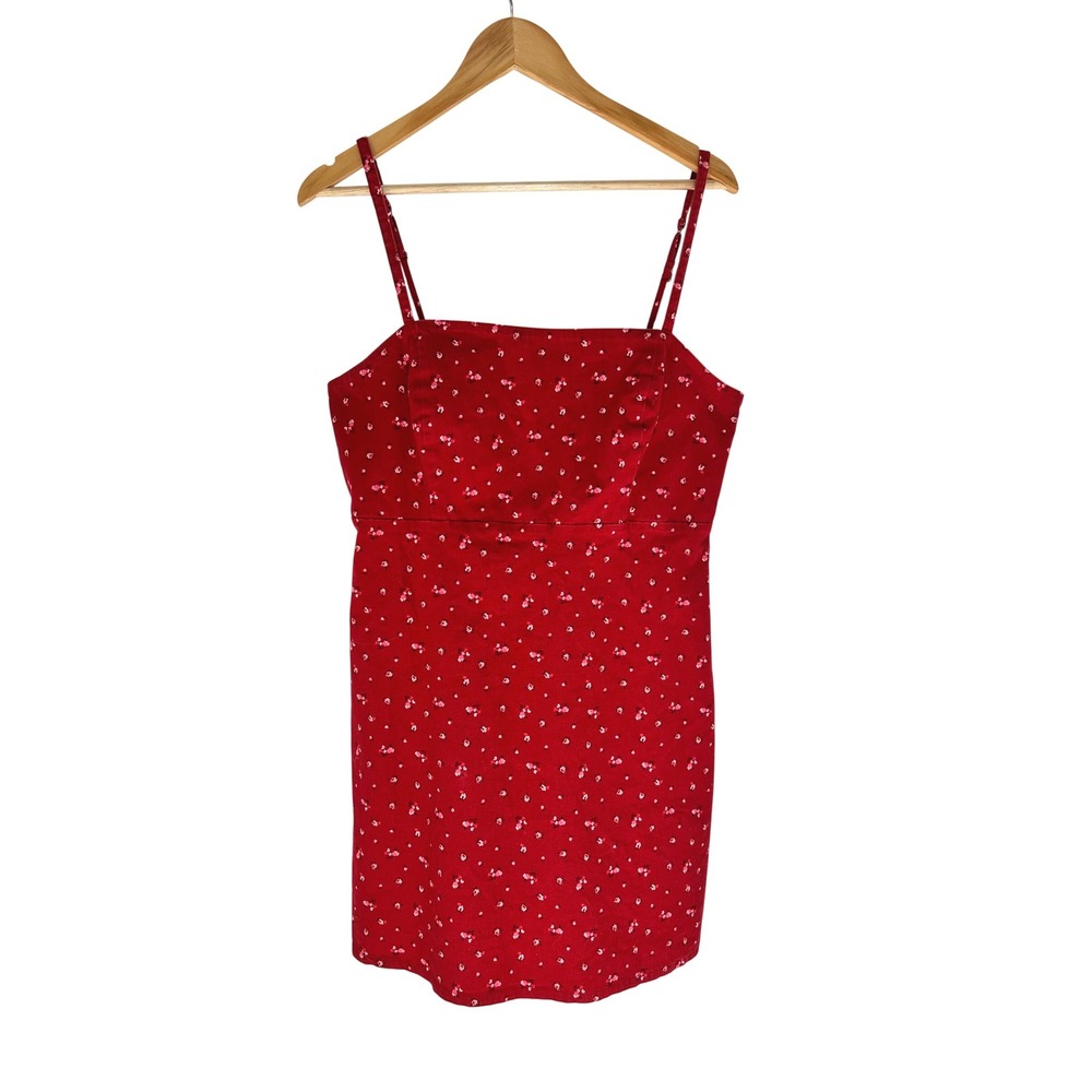 Hollister Red Floral Mini Dress Adjustable Straps Size L Cotton Blend Sleeveless